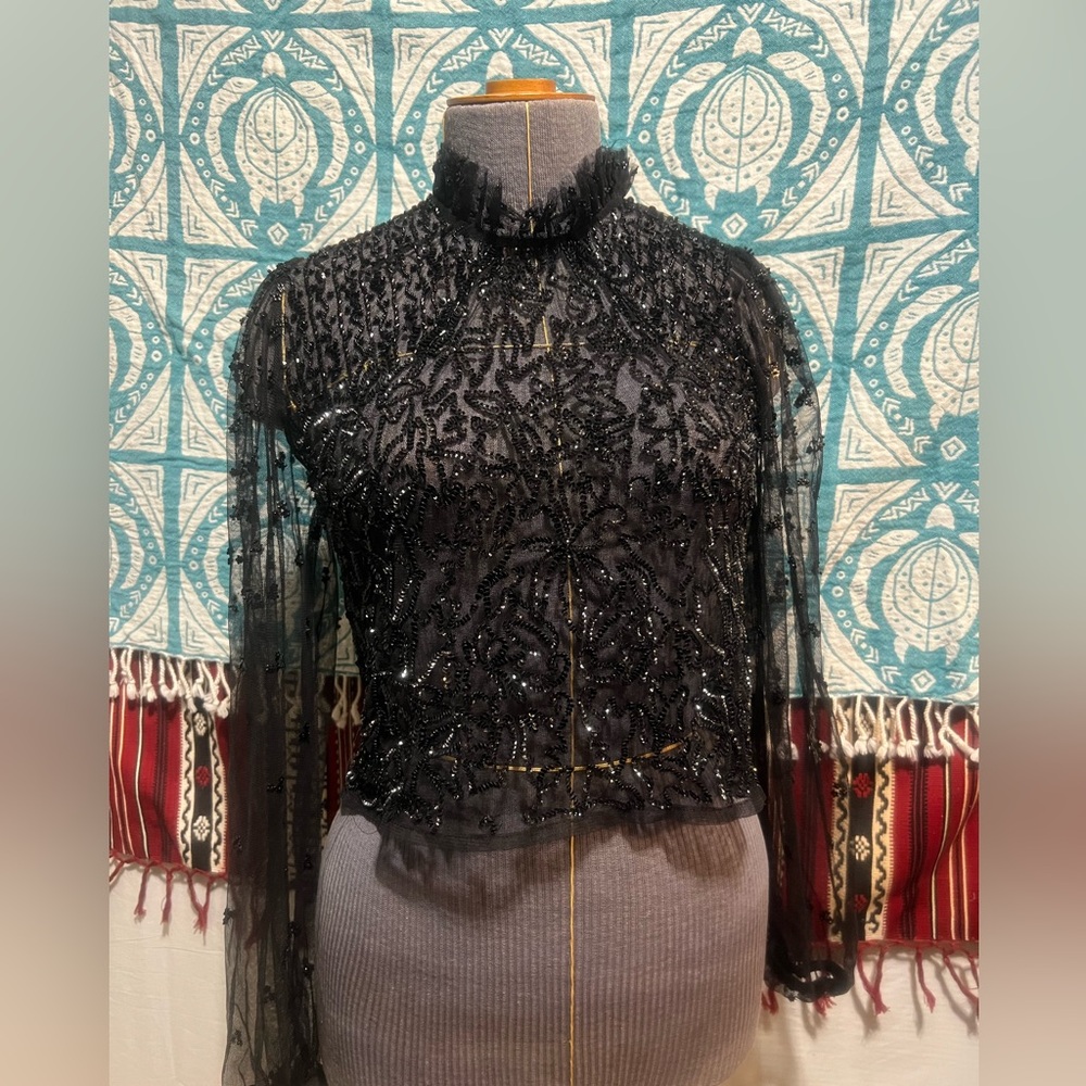 Small black beaded lace blouse
